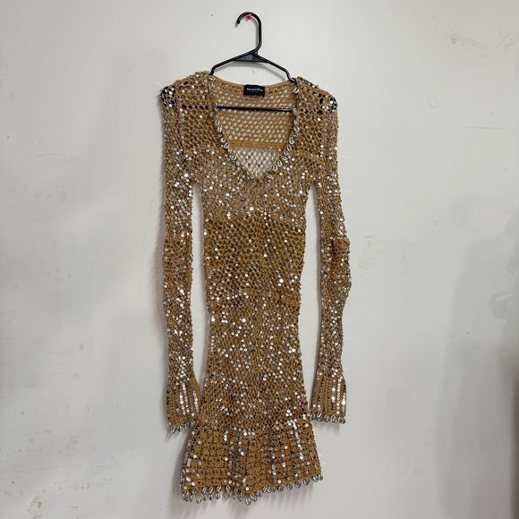 Retrofete Dresses & Skirts - Retrofête Sequin Crochet Shell Embellished Dress Crochet Beach Dress bikinicover